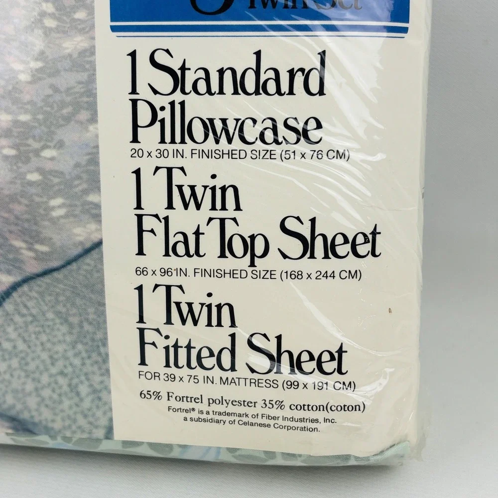 Dan River Jade Song Twin Sheet Set Floral Blue Green Flat Fitted Case Vintage